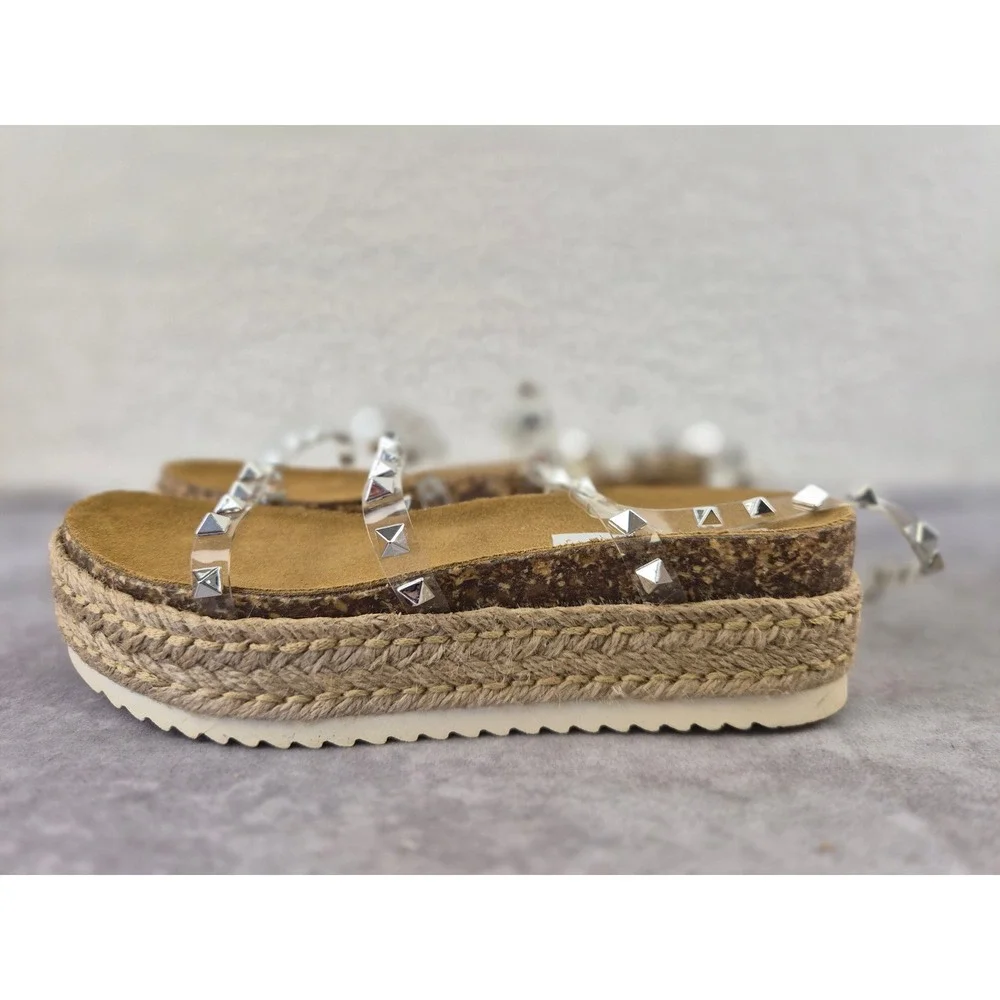 Steve Madden Kailee Clear Studded Espadrille Platform Wedge Sandals Mens 9.5